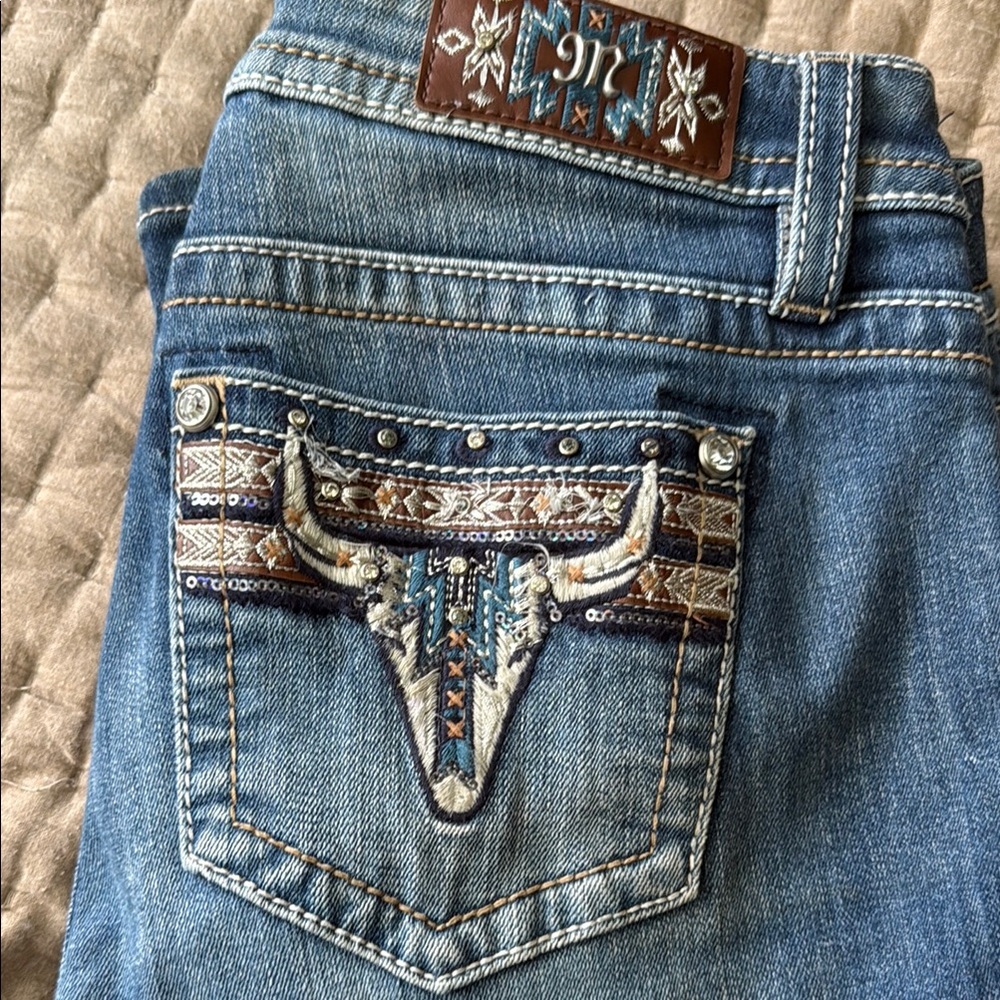 Miss Me Women's Blue Boot Cut Jeans with Embroidery
